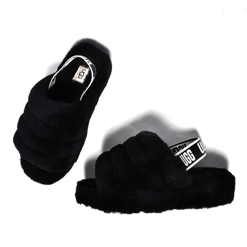 UGG W FLUFF YEAH SLIDE BLACK アグ ウィメンズ フラッフ イヤー