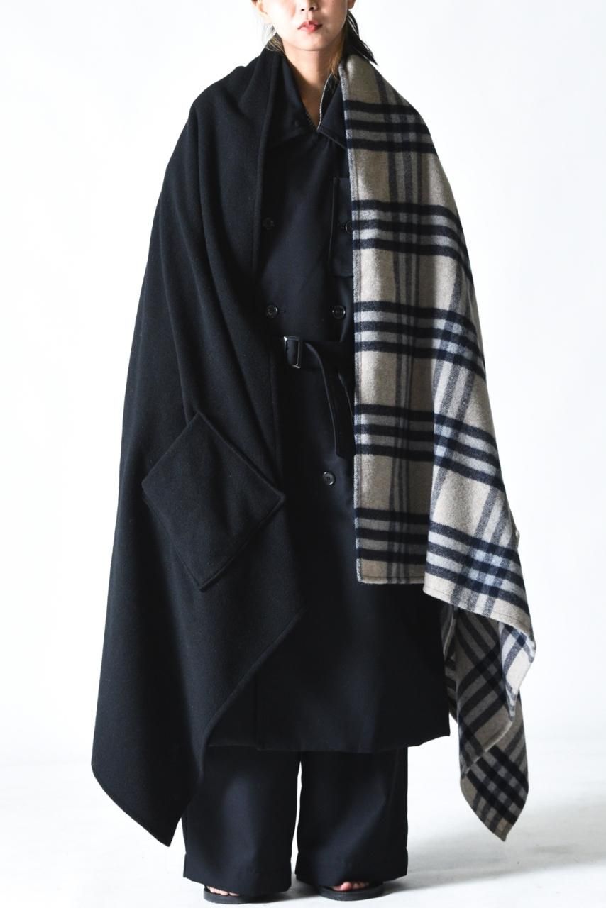VOAAOV ウールモッサビッグストール Black×Beige Check - BISHOOL