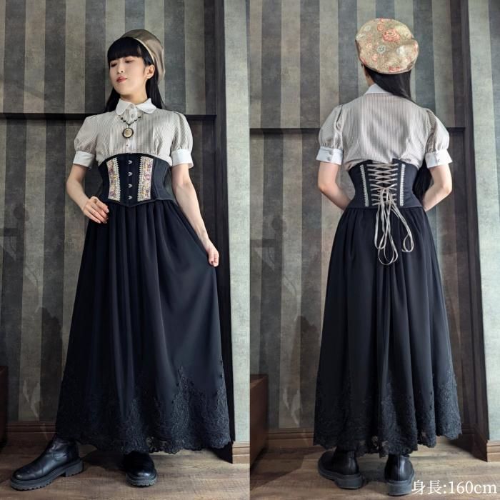 size4即納可能】インド刺繍リボン ミニショートコルセット（ブラック