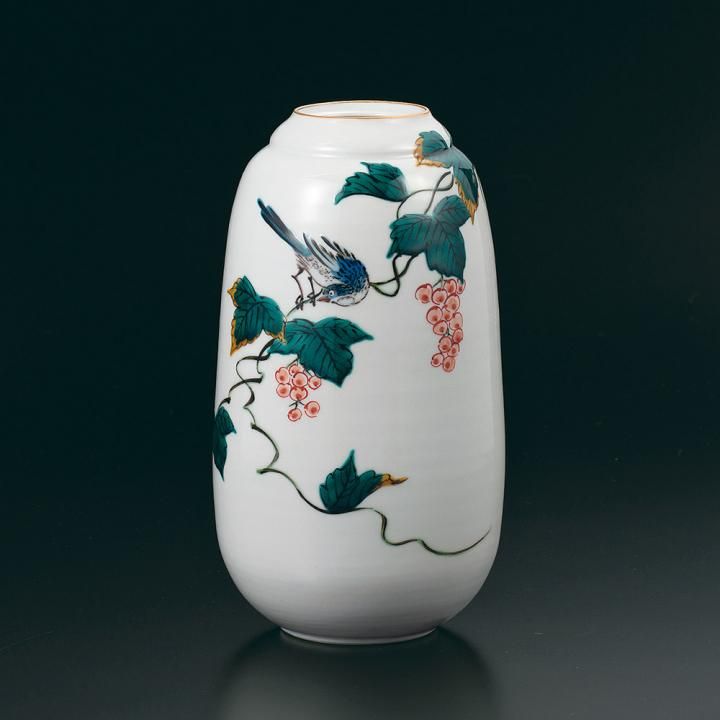 飾壺 色絵ぶどうに鳥 / 三ツ井為吉 桐箱紐通し入り - 和食器の通販なら