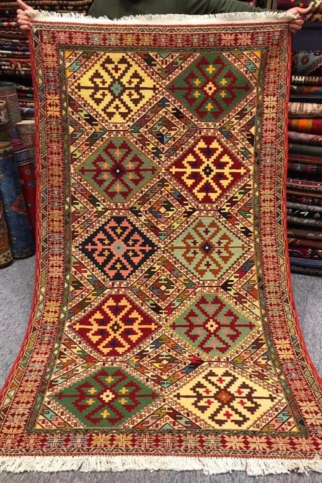 スマック織り キリム 95×52cm スモールジグザグダイヤ柄 ペルシャ絨毯