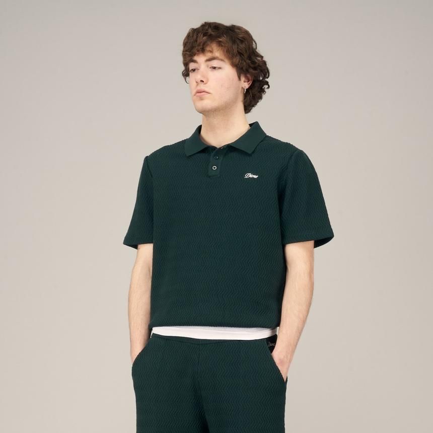 Dime Wave Cable Knit Polo / FOREST (ダイム 半袖ポロシャツ/ニット
