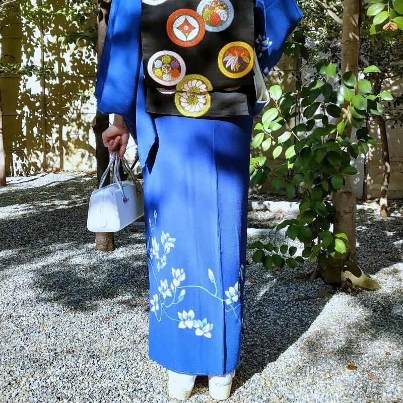 訪問着 天然泥藍染 藍染苑 「木蓮」 作家物 手描き染め 正装 お茶会
