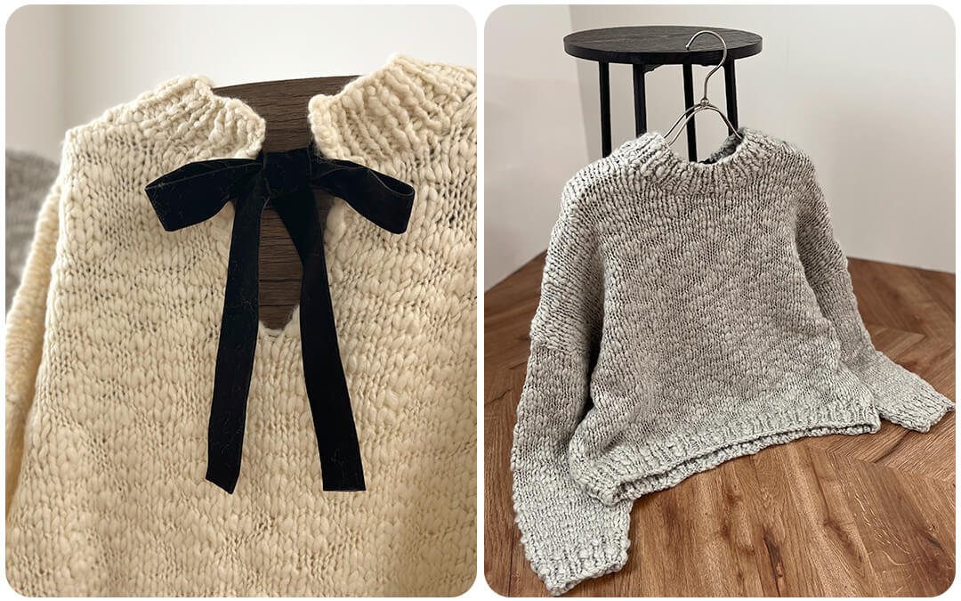 スラブヤーンリボンデザインハンドニット | Slub yarn ribbon design