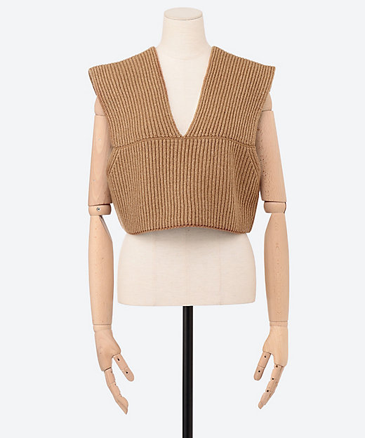 RIBBED KNIT WOOL CROPPED VEST 25FW