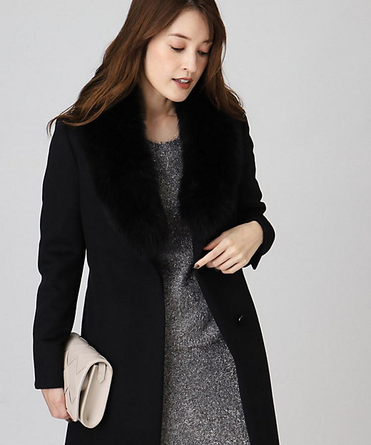 日本製／フォックスファー／カシミヤ混】ファー付ウールコート