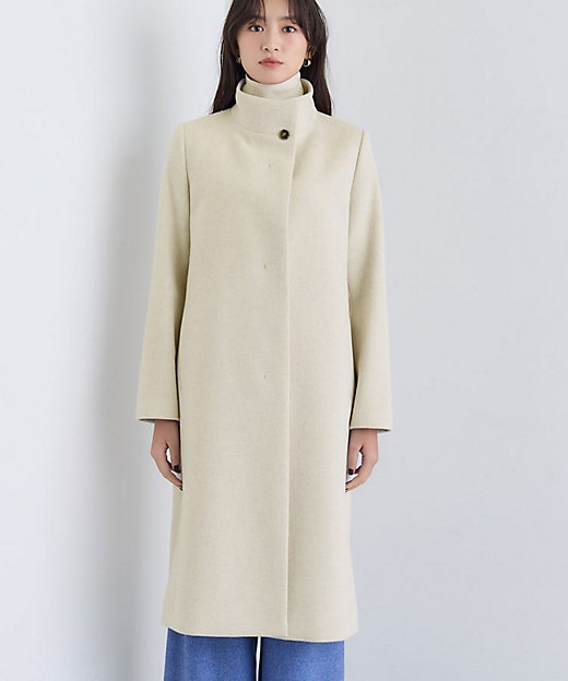 名品コート／日本製】ウール100％スタンドカラーロングコート