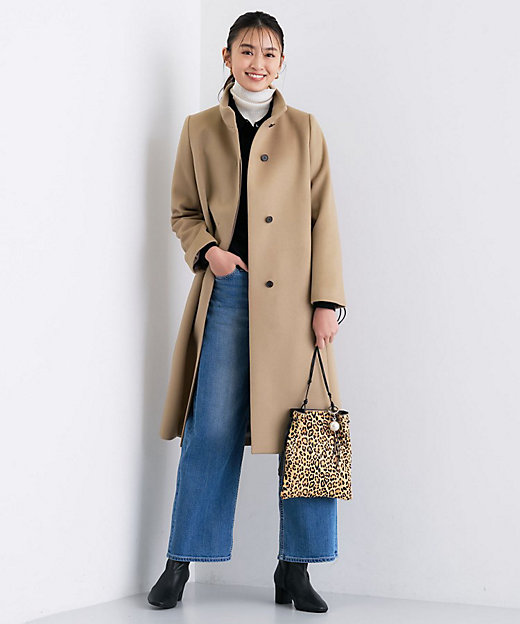 名品コート／日本製】ウール100％スタンドカラーロングコート