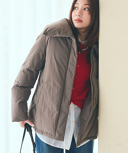 撥水／洗える／デザイン衿】ステッチレス ショートダウンコート