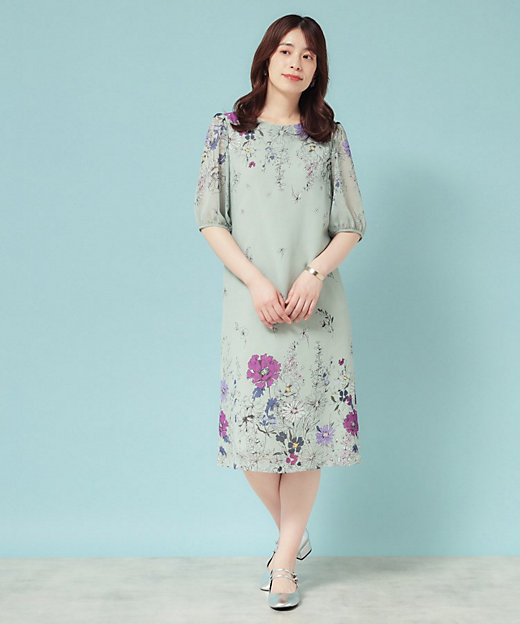 コスモス／SS～Lサイズ展開】フラワーパネル柄ワンピース