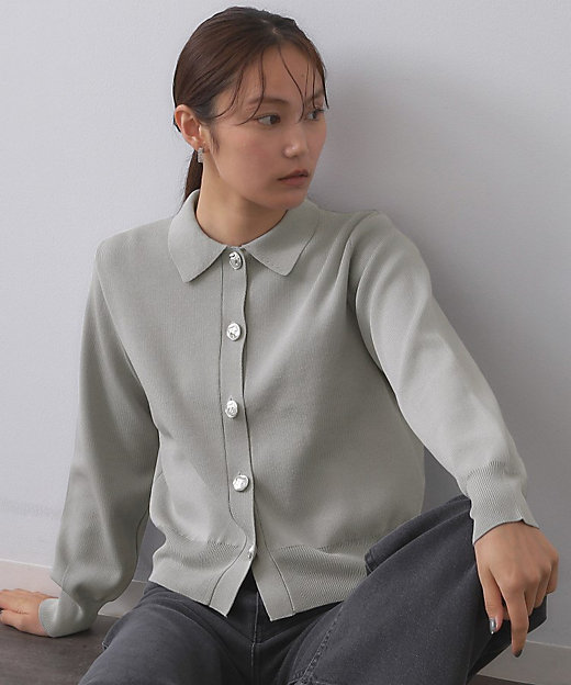 衿付き変形ボタンニットカーディガン【洗濯機OK／抗ピル