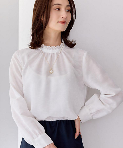 フリルネックサテンジャカードブラウス（2002556940