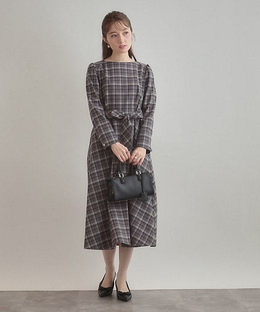 大人可愛い・微起毛】先染めチェック柄フィット＆フレアワンピース