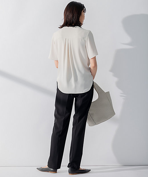 洗える】バックサテンアムンゼン バイカラー ボウタイ ブラウス