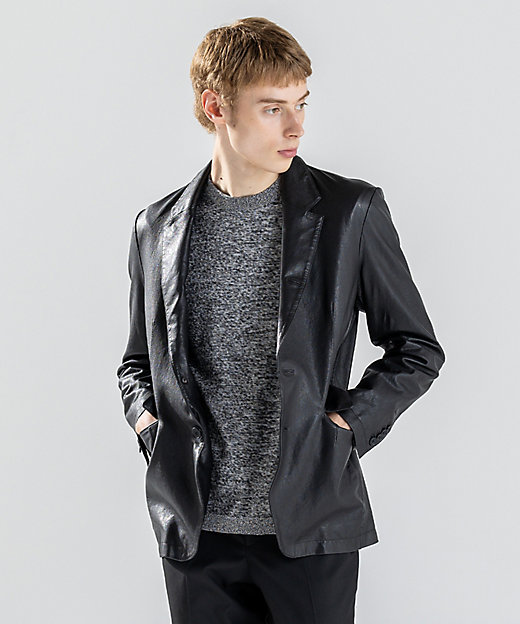 新素材【シャツ感覚で羽織れる軽さ】シュリンクエアレザー ジャケット