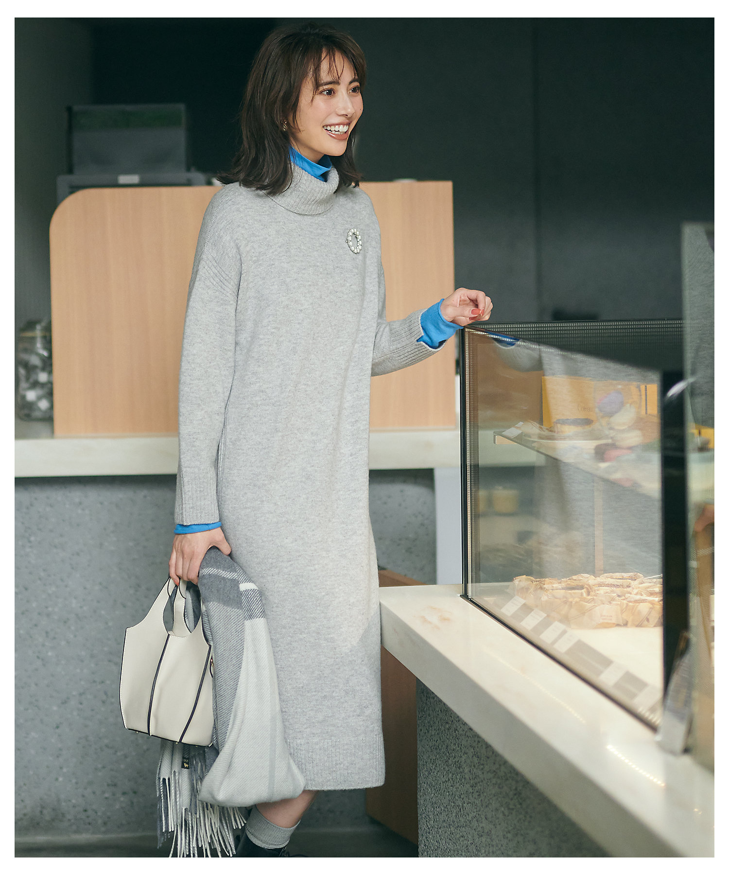 洗える】ウール タートルネック ニットワンピース