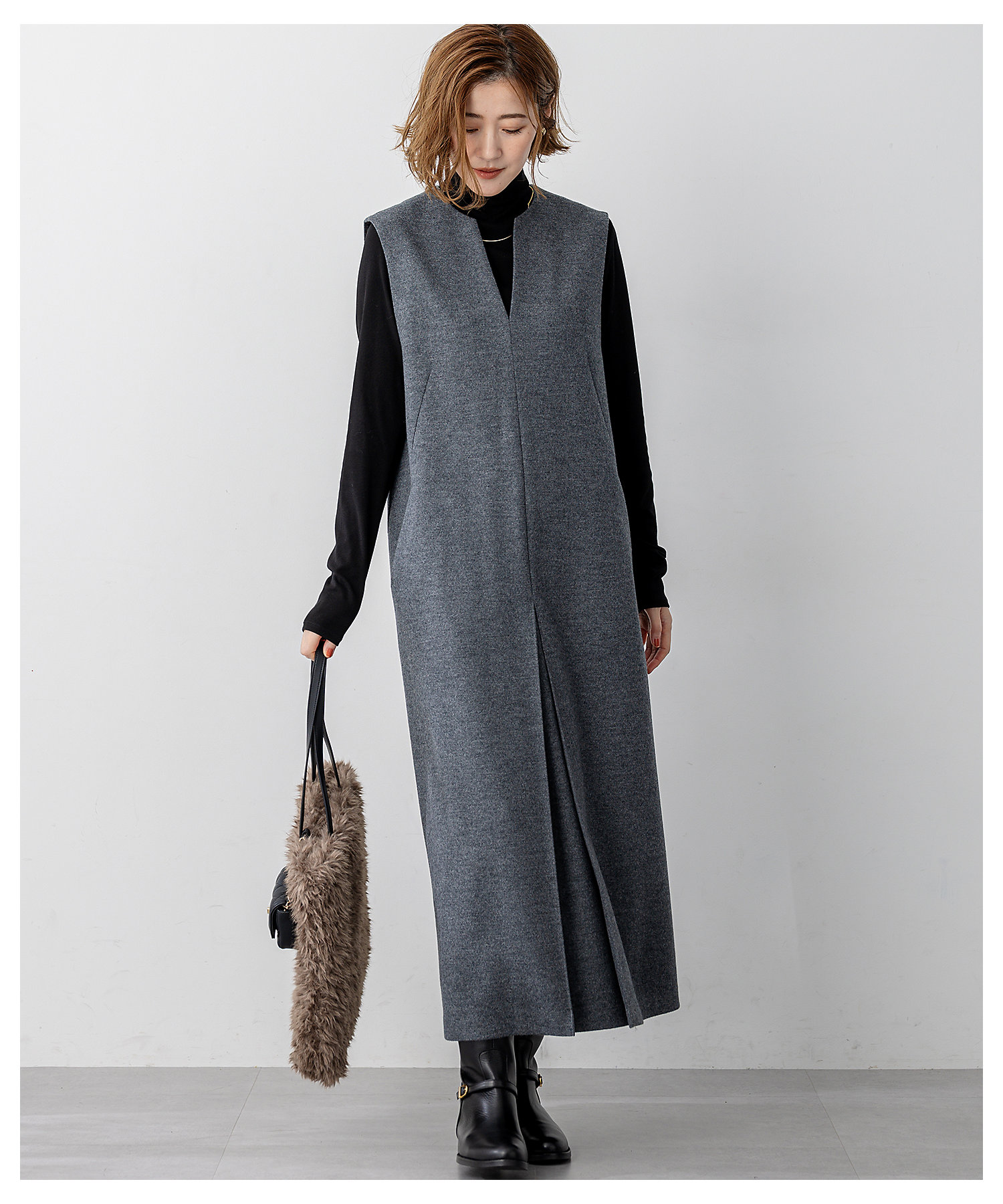 ウールミルドジャージー ボックスタック ジャンパースカート