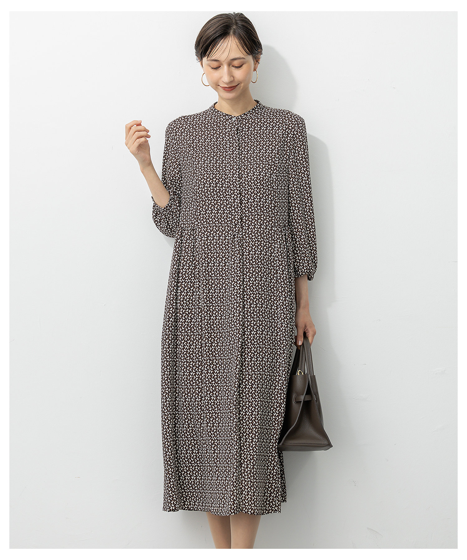 洗える】モダンジオメトリックプリント ワンピース