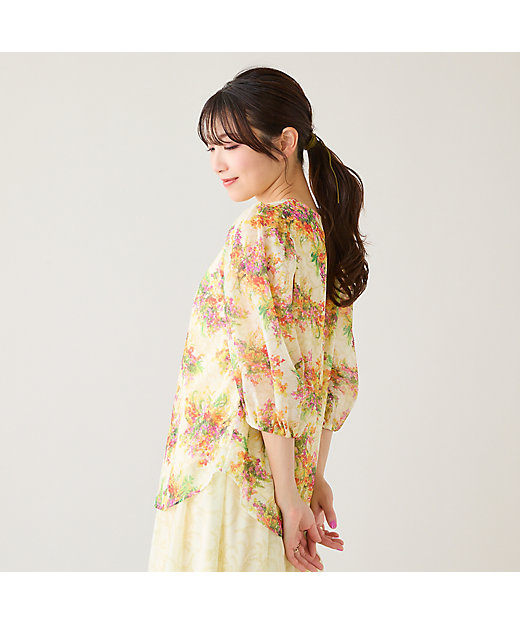 セットアップ対応】フラワーブーケ柄パフスリーブブラウス