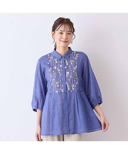 S・Mサイズ】綿麻ワッシャー刺繍ブラウス（73033523