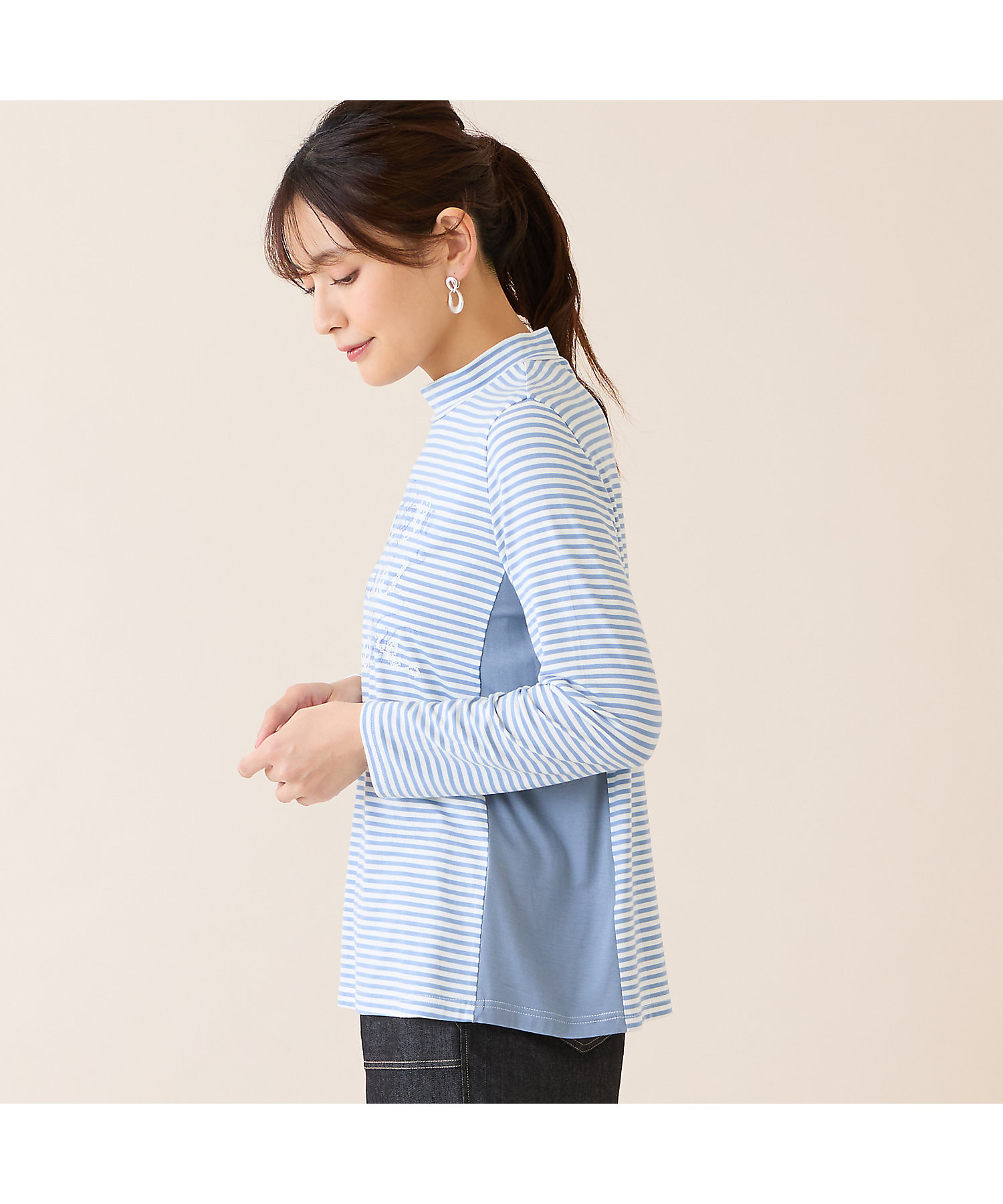 洗える】刺繍入りボーダーカットソー（12122602） | LOBJIE