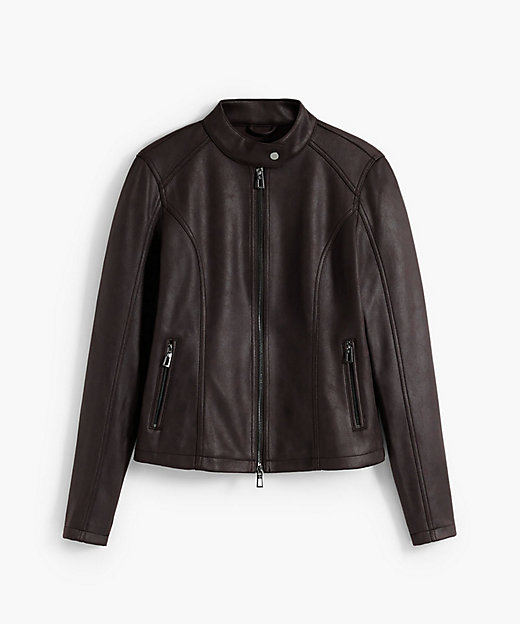 マオカラー ニット袖切り替え フェイクレザージャケット