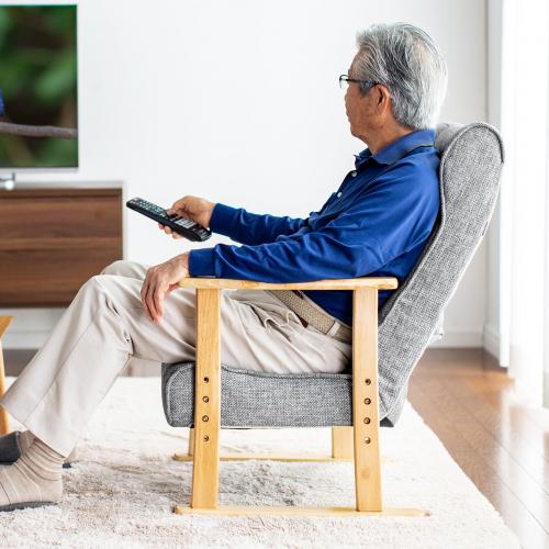 リクライニング高座椅子 肘掛け ランバーサポートつき レバー式