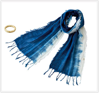 JALとっておきの逸品｜本藍染ストール（さざなみ）＆土佐和紙リング