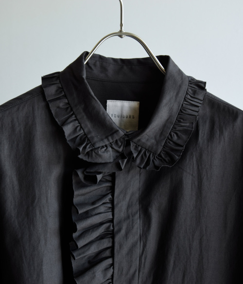 TOUJOURS フリル ワイドシャツ Cotton Triple Yarn Twill Cloth Bishop