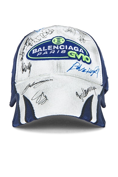 Balenciaga Scribble Cap in Dirty White & Blue | FWRD