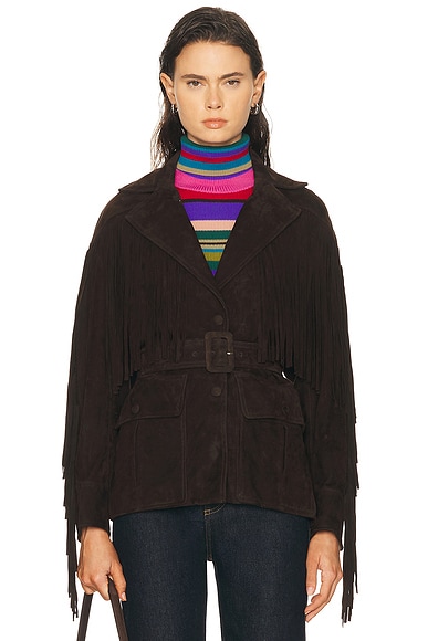 NOUR HAMMOUR Cassidy Suede Fringe Jacket in Mocha | FWRD