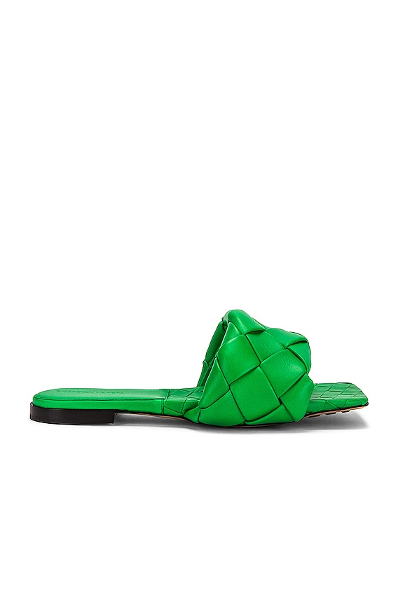 Bottega Veneta Lido Flat Sandals in Acid Turquoise | FWRD