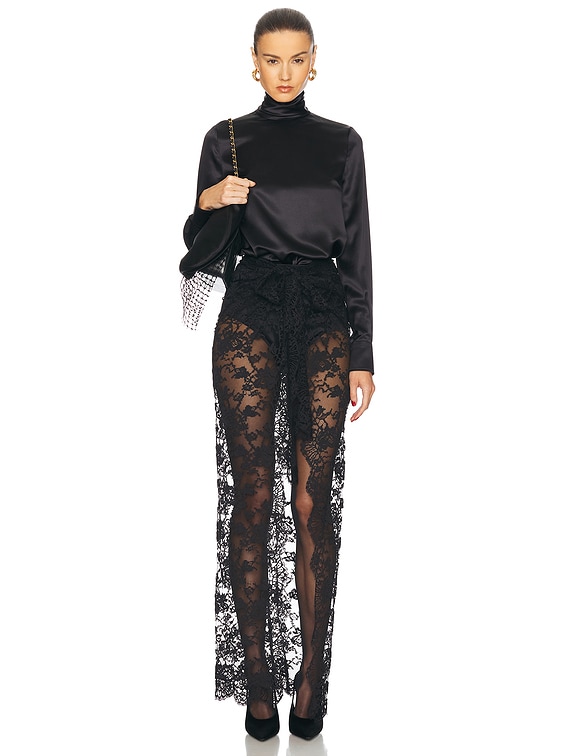 Dolce & Gabbana Satin Turtleneck Top in Nero | FWRD