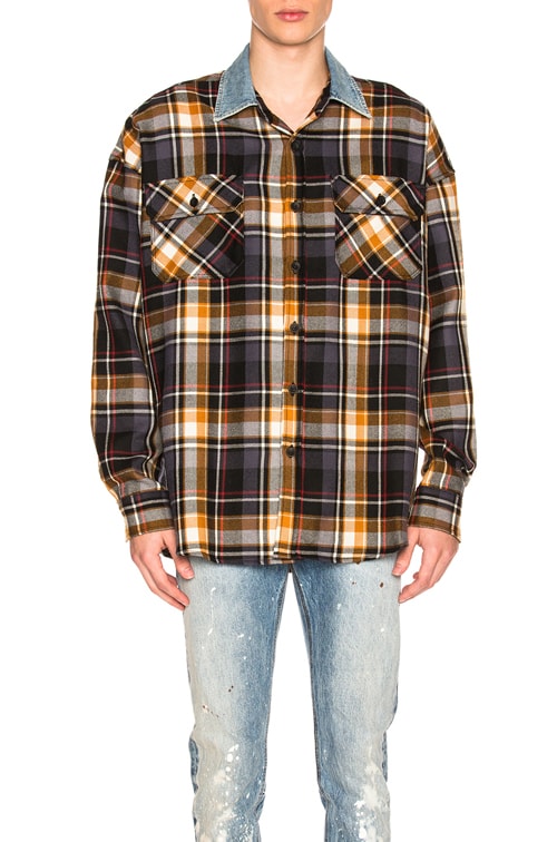 Fear of God Denim Collared Oversized Flannel in Purple Plaid | FWRD