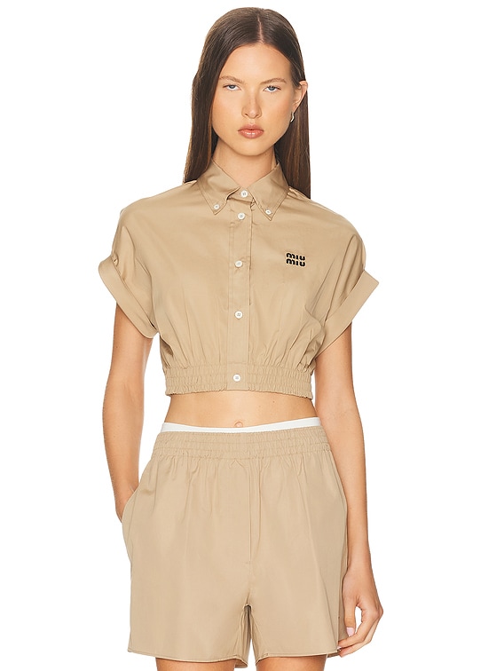 Miu Miu Short Sleeve Shirt in Kaki | FWRD