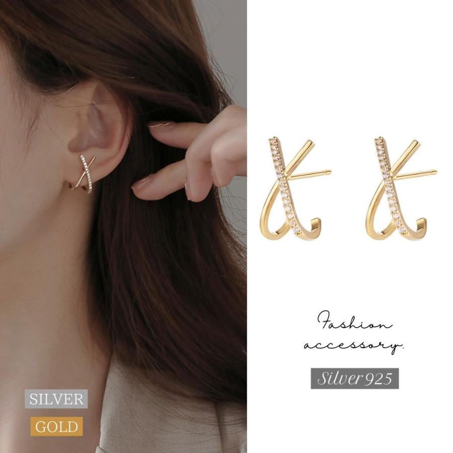 クロスピアス キラキラ 上品 十字 エレガント デイリー シルバー925