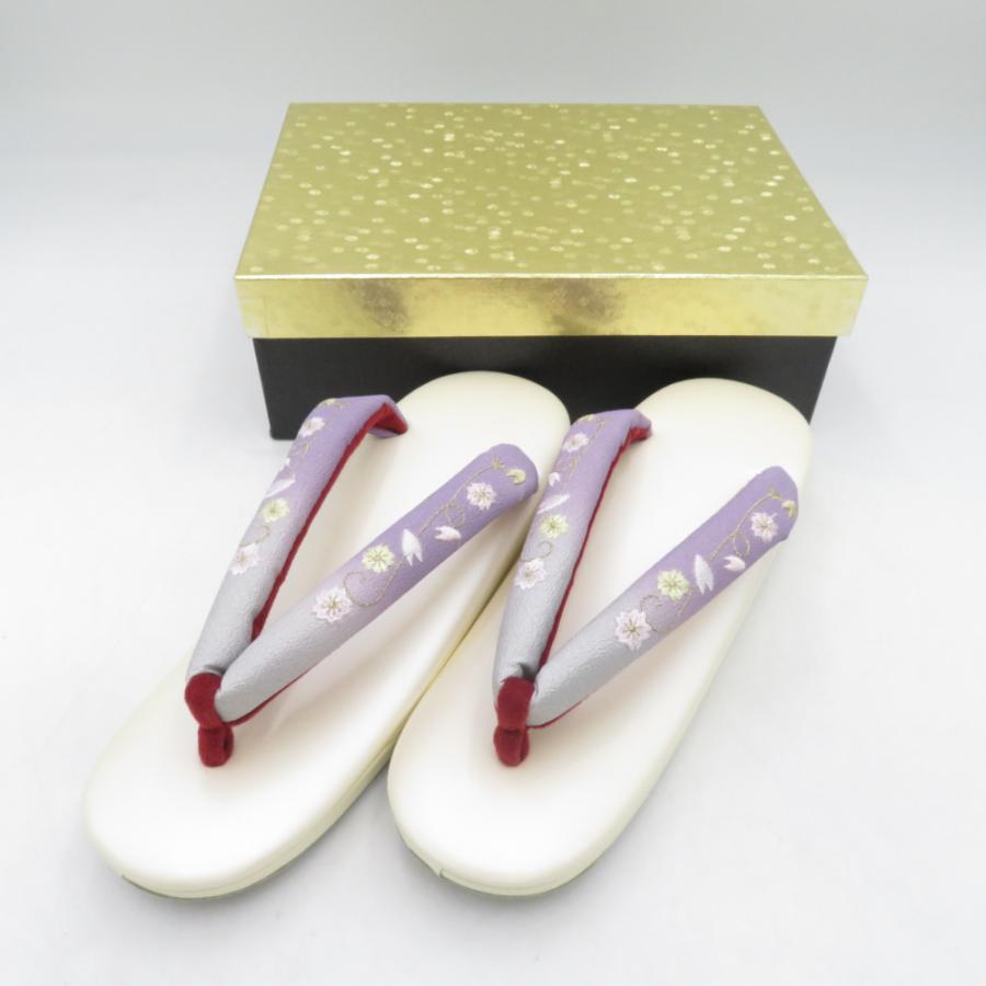 草履 東京浅草【金鷲】キンワシ印 刺繍鼻緒 Lサイズ オフホワイト 桜柄