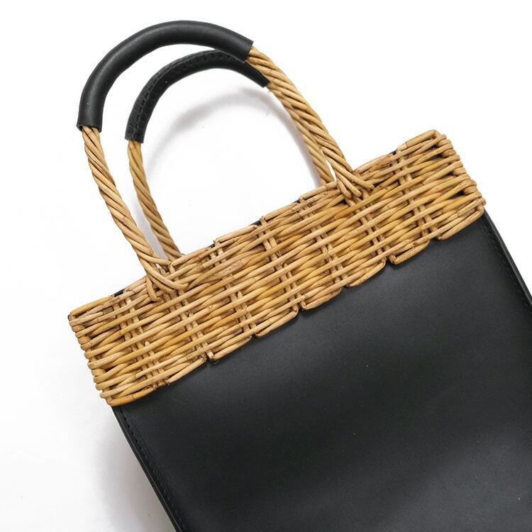 タイドウェイ TIDEWAY ARAROG×LEATHER HANDLE SQUARE TOTE レザー×かご