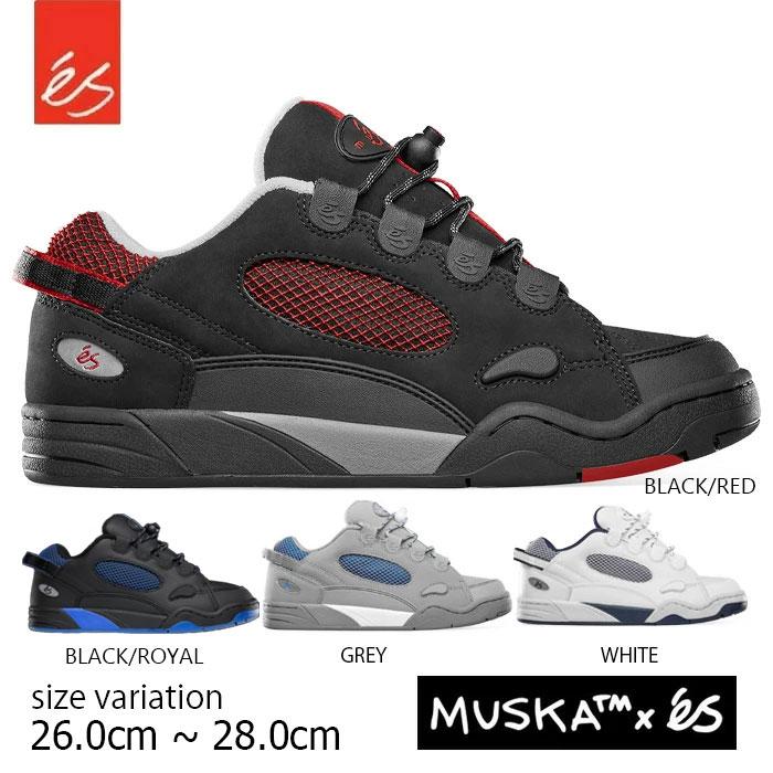 es スニーカー エス スケボー 靴 MUSKA ムスカ BLACK/RED GREY WHITE