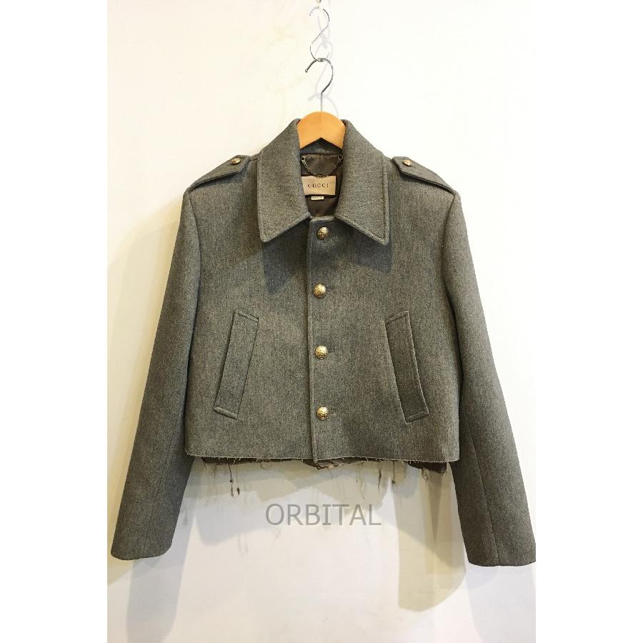 二子玉)GUCCI グッチ カットオフ ウールショートジャケット グレー 金