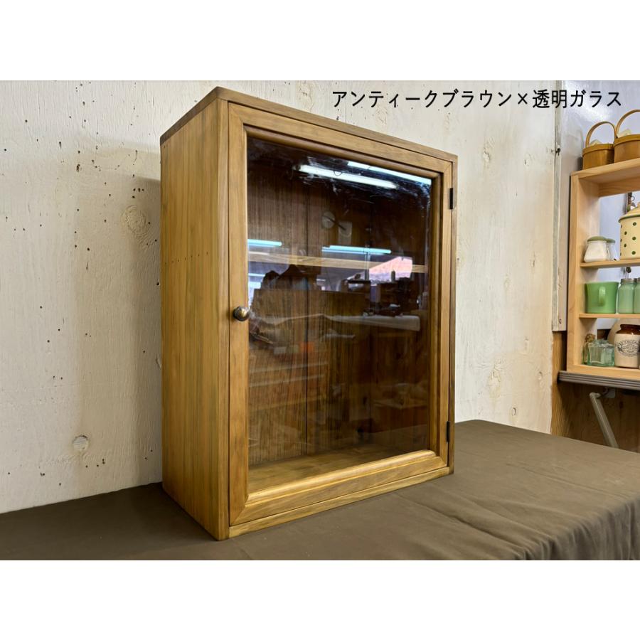 キャビネット アンティークブラウン 透明ガラス 40×20×50cm 壁掛け