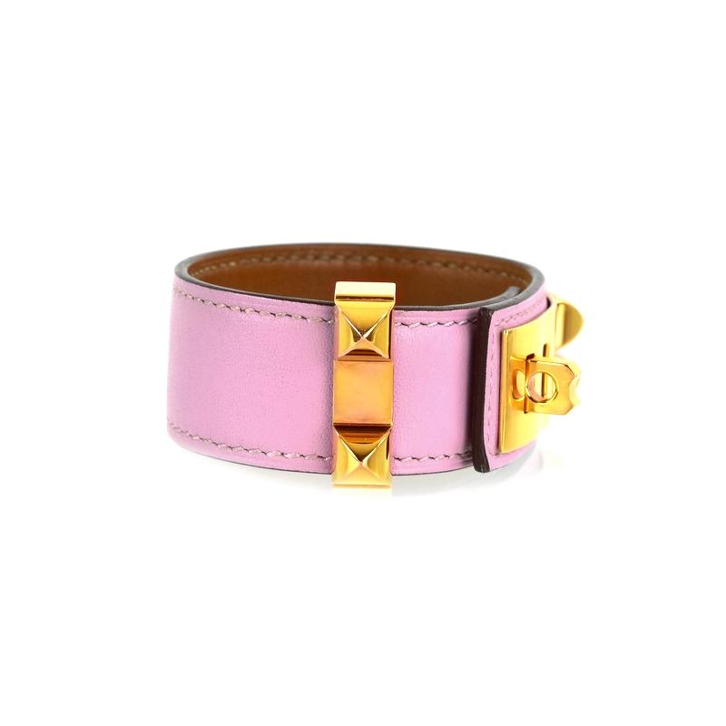 HERMES（エルメス） コリエドシアン 24 レザーブレスレット ピンク GP