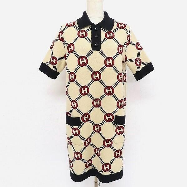 wnc グッチ GUCCI ワンピース S 黒 ベージュ 赤 ニット 半袖 インター