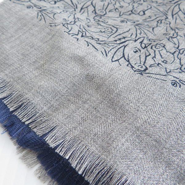 HERMES（エルメス） #apzm ストール ショール 馬柄 異素材 グレー 紺