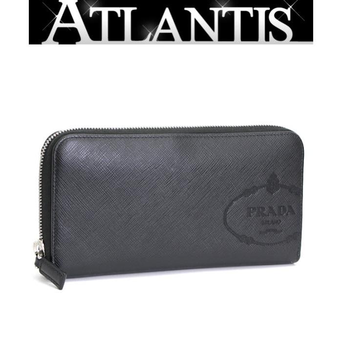 PRADA（プラダ） ラウンドファスナー 長財布 エンボスロゴ 黒