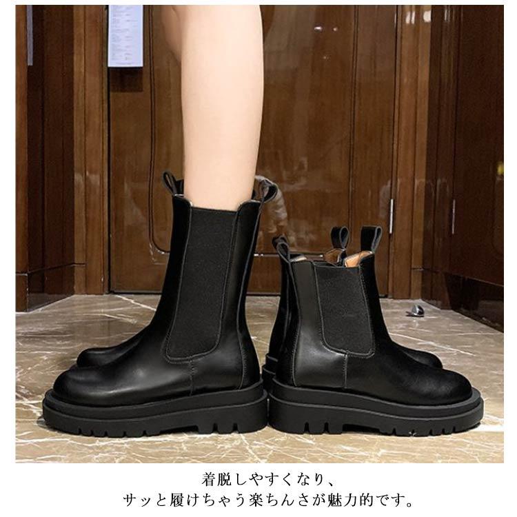 サイドゴア ブーツ レディース ロングブーツ 厚底 韓国 スクエアトゥ