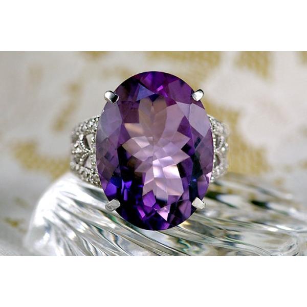 アメジスト リング 指輪 大粒 15.0ct Pt900/K18WG アンティーク風 2月