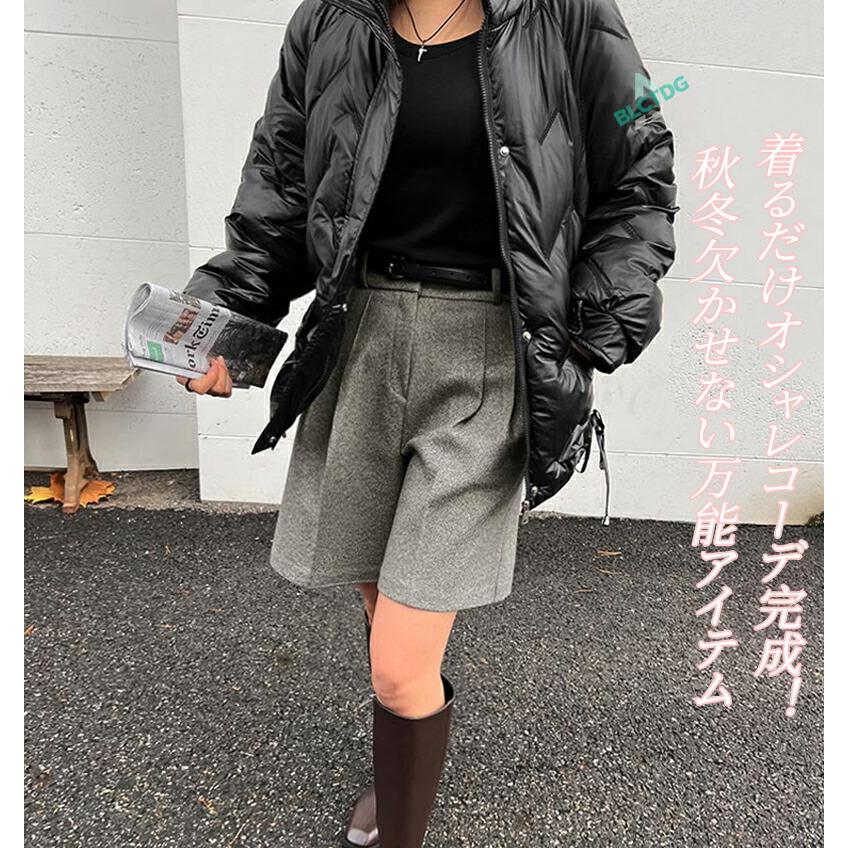 ウール調 ショートパンツ 秋冬 レディース ワイド パンツ きれいめ