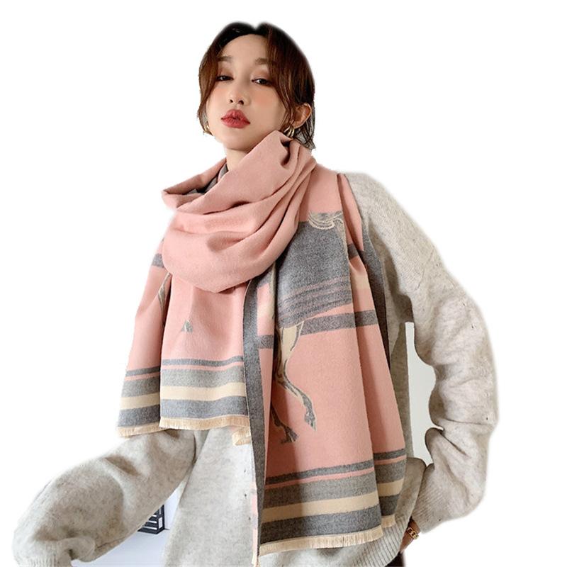 ストール マフラー 馬柄ピンク 大判 ショールカシミヤ混 韓国 : BNB