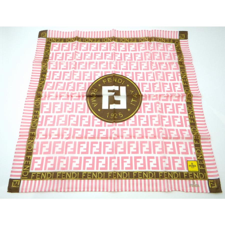 FENDI（フェンディ） ズッカ柄 FF ハンカチ 綿 コットン ピンク系＜未